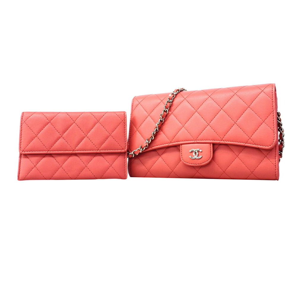 CHANEL Pink Lambskin Leather Wallet